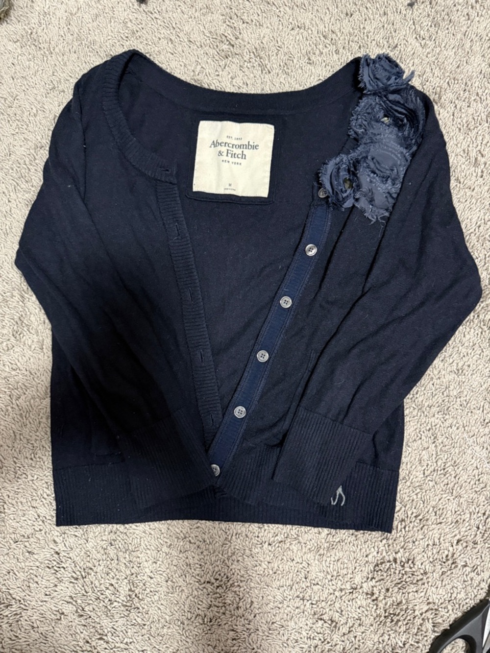 Abercrombie & Fitch Navy Floral-Appliqué Button Cardigan